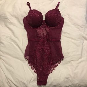 Maroon lacy bodysuit lingerie